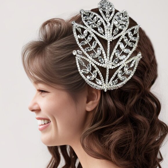 Rhinestone Wedding Headband, Handmade Silver Crown, Crystal Bridal Headpiece main image 4